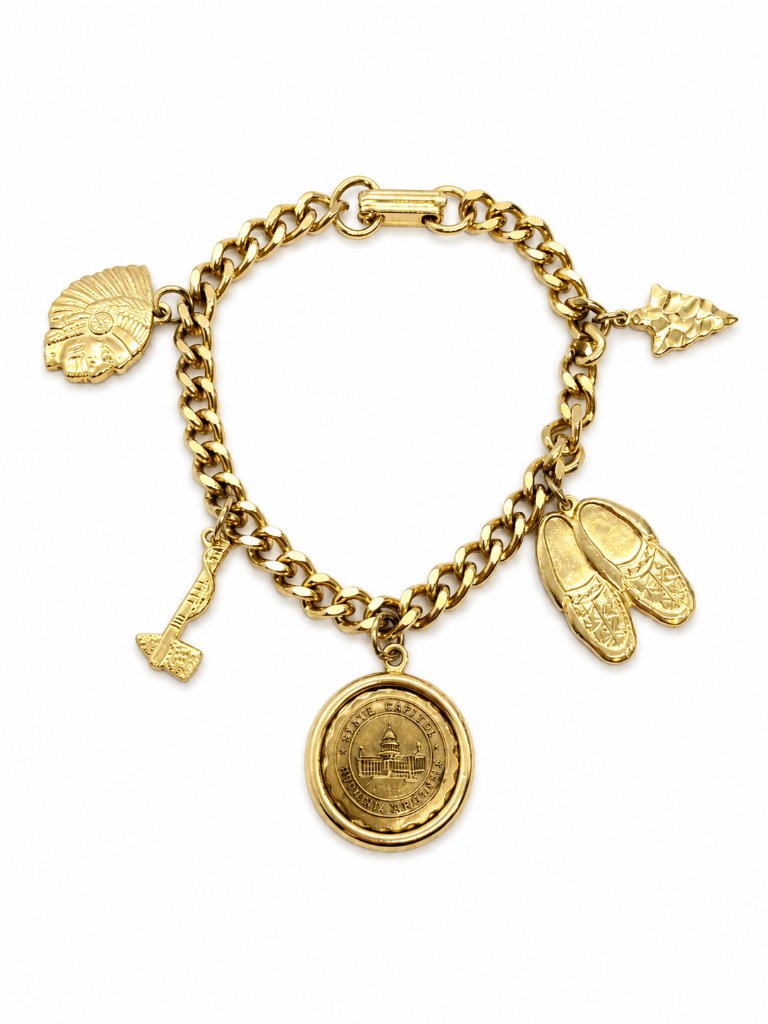 Vintage Souvenir Bracelet Wisconsin State Capitol Gold Tone Charm Bracelet 7.5"